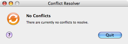 'No Conflicts' ablak a .Mac Sync Service Conflict Resolverétől